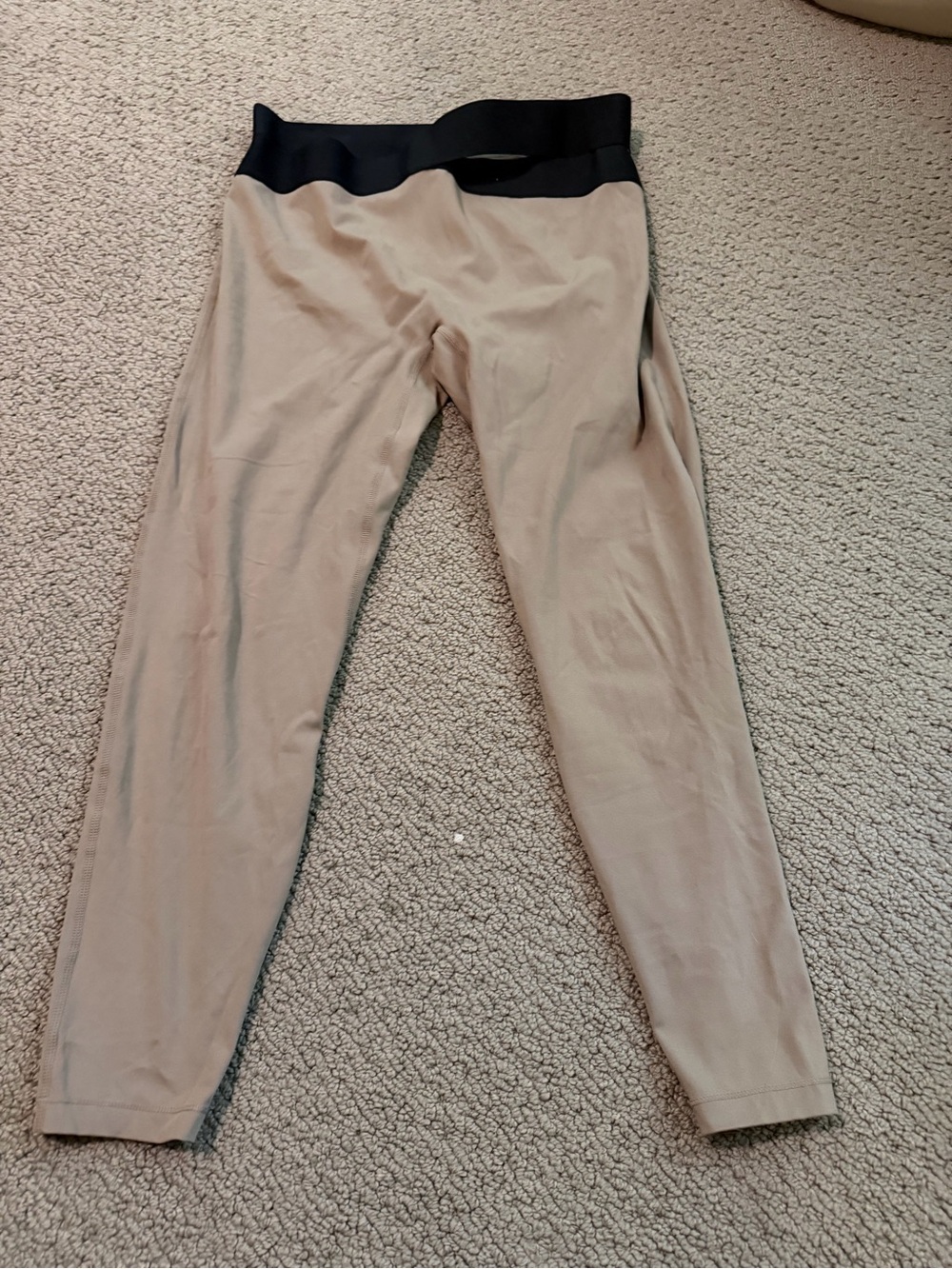 Women's Tan High-Waist Performance Leggings with Black Waistband